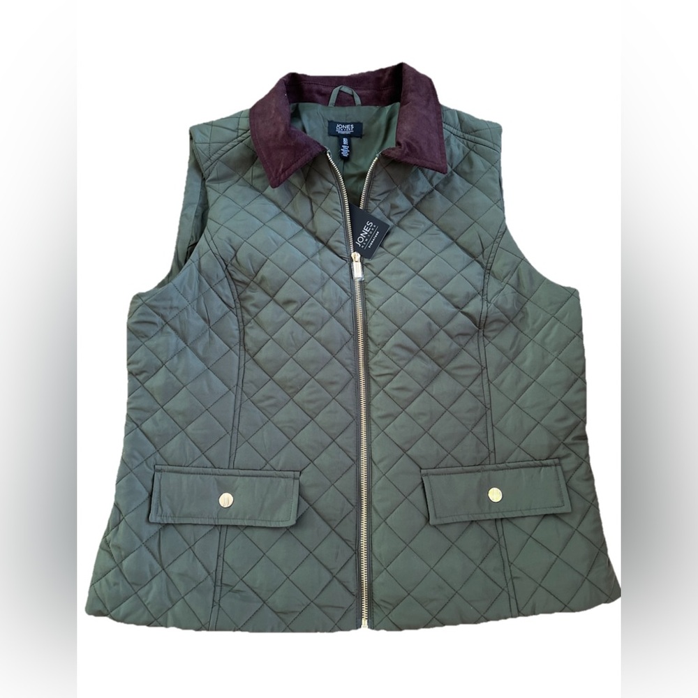 Jones New York  Women's Quilted Zip Closure Vest Jacket Size NWT L  Jasper Green